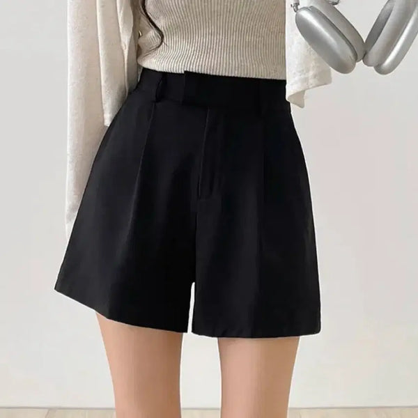 [BUNJANG] Black Pintuck 3/4 Length Back-Banded Shorts Slacks / 검정색 핀턱 3부 뒷밴딩 반바지 슬랙스