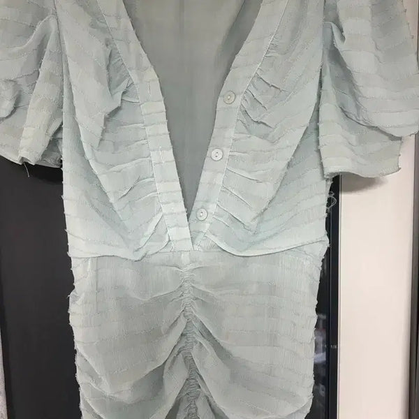 [BUNJANG] Shirring Sky Blue Mini Dress / 셔링 블루 스카이 원피스