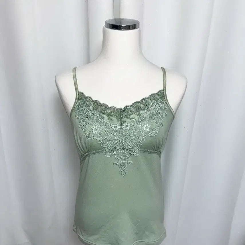 [BUNJANG] Vintage Japanese Green Lace Camisole / 일본 빈티지 연초록 그린 레이스 나시
