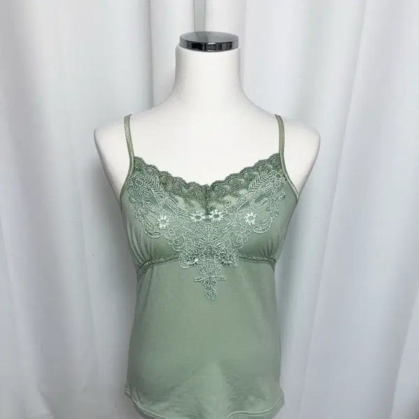[BUNJANG] Vintage Japanese Green Lace Camisole / 일본 빈티지 연초록 그린 레이스 나시