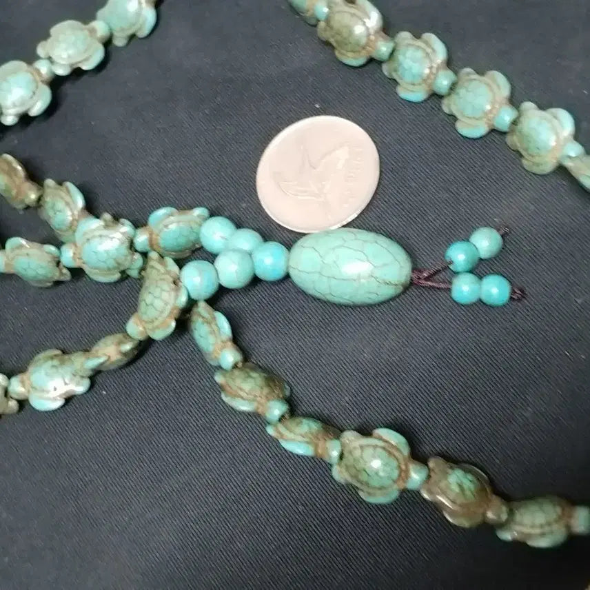 [BUNJANG] Turquoise Gemstone Turtle Charm Necklace / 터키석 원석 거북문 장식 목걸이