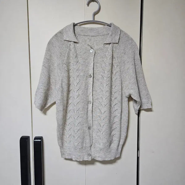 [BUNJANG] Linen Blend Collared Punch Short Sleeve Cardigan / [새상품] 린넨 혼방 카라 펀칭 반팔 가디건