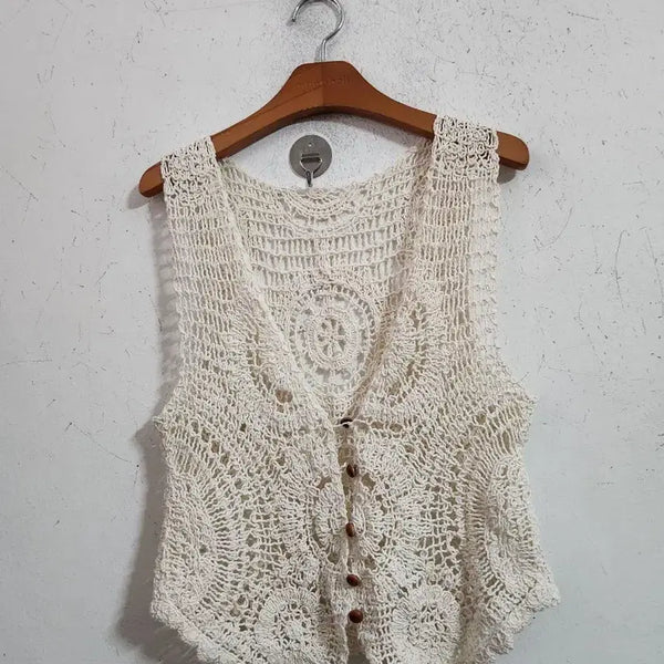 [BUNJANG] Crochet Knit Vest Ivory / 크로쉐 니트 조끼 아이보리