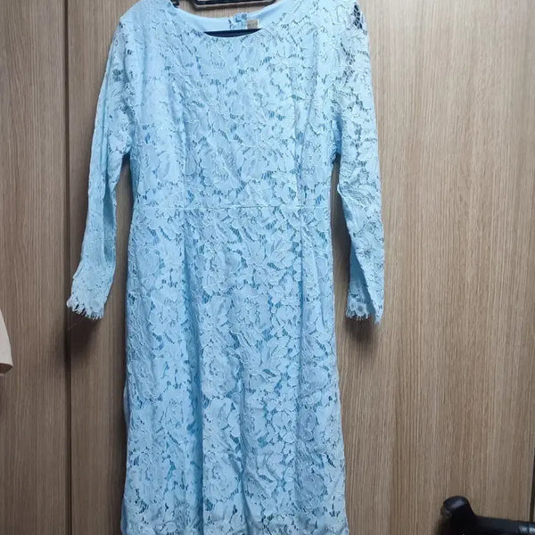 [BUNJANG] Light Blue Lace Long Dress for Wedding Guest / 최종가격내림)레이스 롱 원피스 하늘색 하객룩 새제품