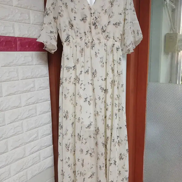 [BUNJANG] Chiffon Floral Long Dress Ivory / 쉬폰 플로럴 원피스 아이보리