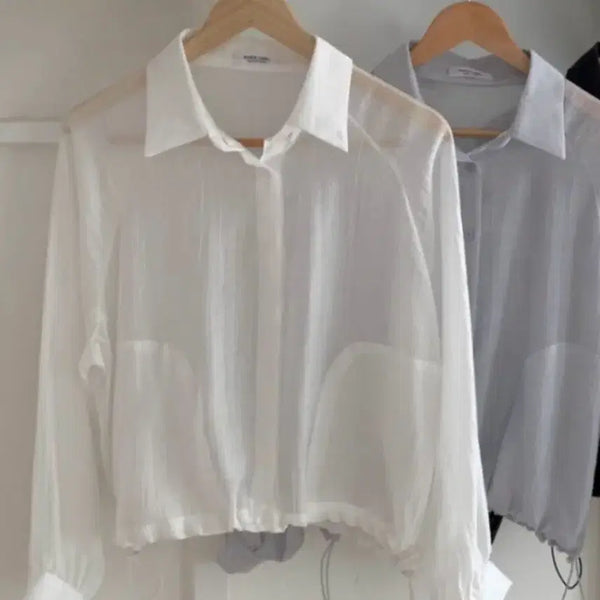 [BUNJANG] See-through Tencel String Blouse / 시스루 텐셀 스트링 셔츠 블라우스 살안타템