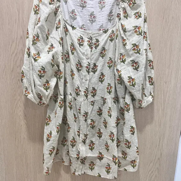 [BUNJANG] Thursday Island Ivory Floral Puff Sleeve Blouse / 써스데이아일랜드 블라우스 아이보리