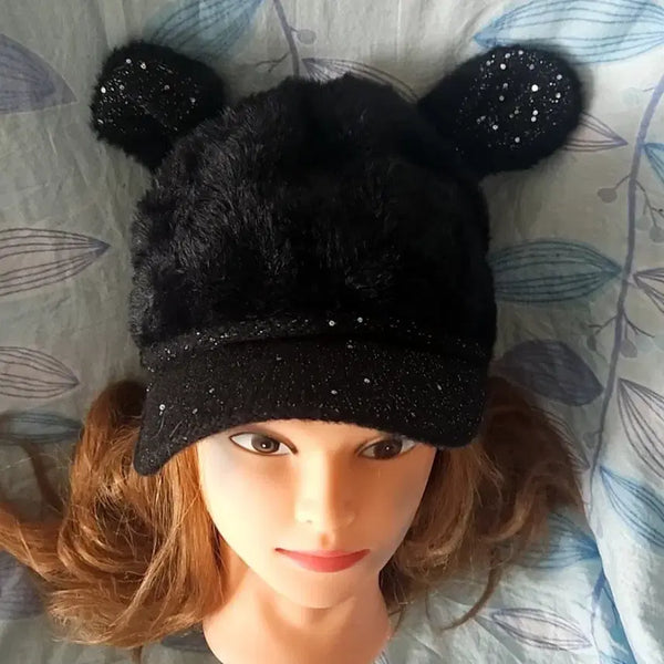 [BUNJANG] Black Glitter Fur Earmuff Bucket Hat / 검정색 반짝이 털 귀달이 모자