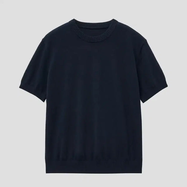 [BUNJANG] Noir Silky Crewneck Half Knit Navy Size 52 / 노이어 실키 크루넥 하프 니트 52사이즈 네이비