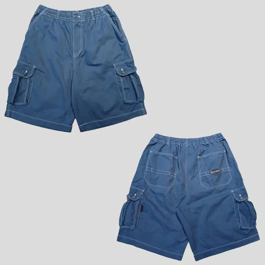 [BUNJANG] Vintage JP Smoke Blue Cargo Pocket Military Cotton Bermuda Shorts / 빈티지 JP 스모크블루 카고포켓 밀리터리 코튼 버뮤다 반바지 하프팬츠 30-34