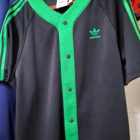 [BUNJANG] Adidas Baseball Jacket Black Green Stripe / adidas 야구 베이스볼 자켓 2xl