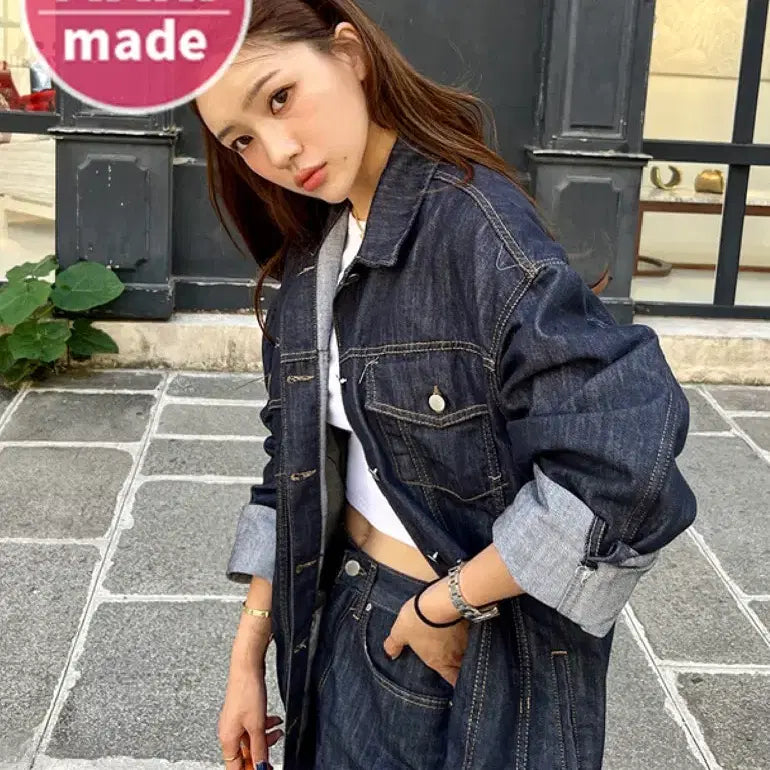 [BUNJANG] Marie Market Non-Fade Raw Denim Jacket / 마리마켓 논페이드 생지 자켓