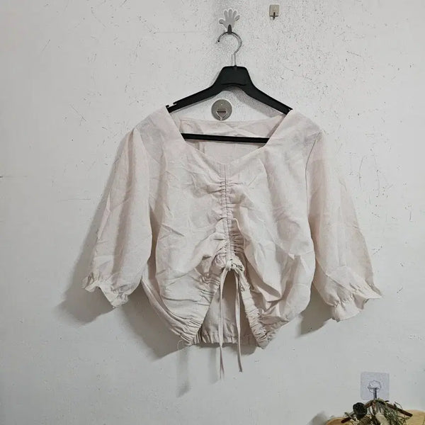 [BUNJANG] Wrinkled Shirring Crop Blouse / 주름 셔링 크롭 블라우스