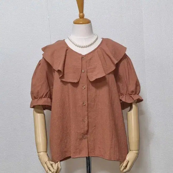 [BUNJANG] Ruffle Collar Short-Sleeve Blouse / 러플 칼라 반팔 블라우스