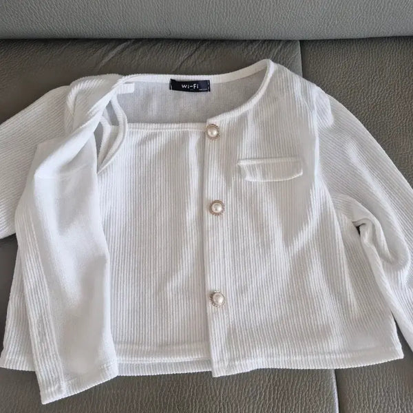 [BUNJANG] White Ribbed Cardigan + Camisole Set (S) / 화이트 골지 가디건 + 나시 세트 (S) (미착용)