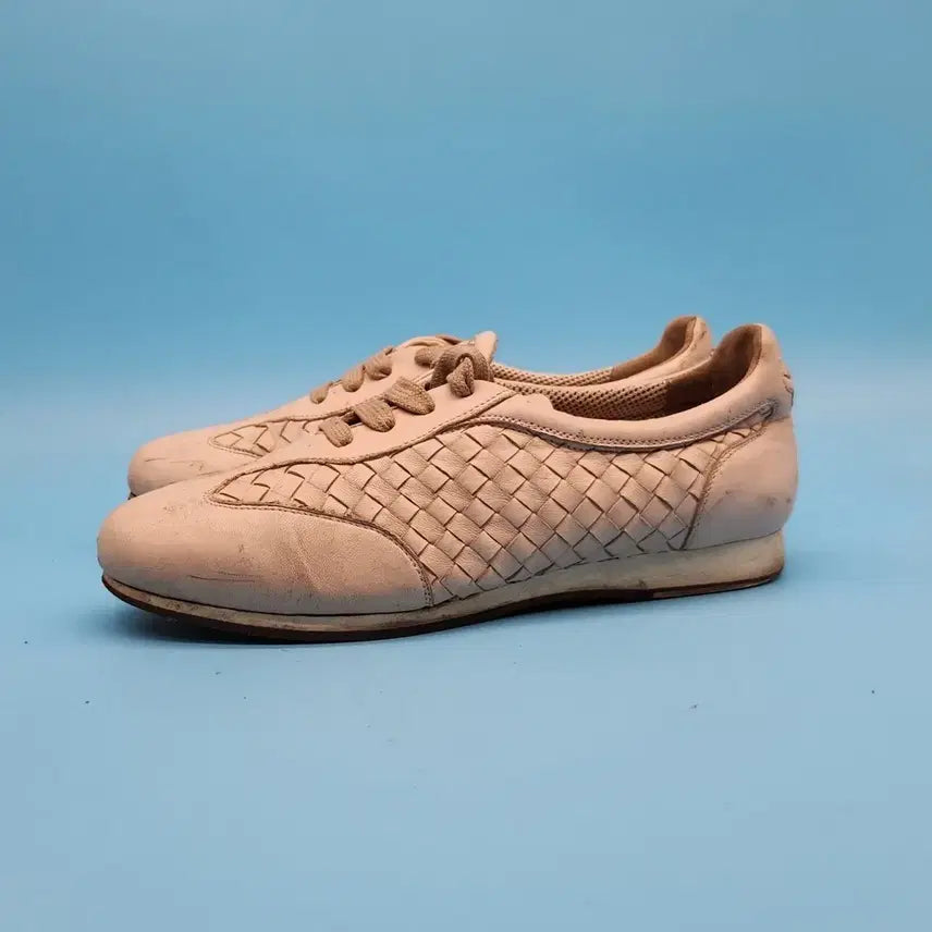 [BUNJANG] Bottega Veneta Beige Woven Leather Sneakers / ff 보테가베네타 위빙 베이지 레더 스니커즈 240