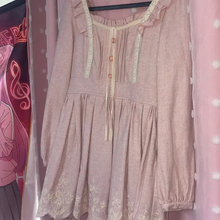 [BUNJANG] Lizlisa Pink Lace Frill Onepiece Dress / Lizlisa onepiece