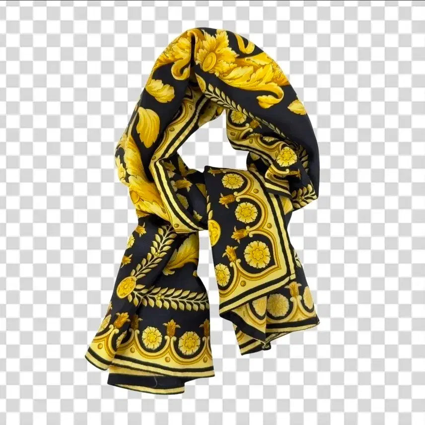 [BUNJANG] Versace Baroque Silk Scarf Black/Gold / (정품) 베르사체 Versace 바로크 실크 스카프 블랙/골드