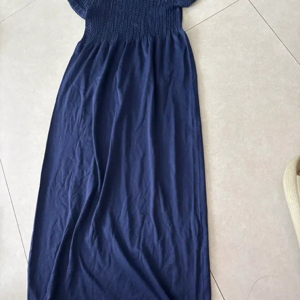 [BUNJANG] Solid Shirring Maxi Dress Navy / 솔리드 셔링 맥시 원피스 네이비프리