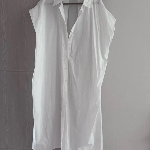 [BUNJANG] Cotton Shirt Dress - White, Free Size / 화이트 셔츠 면 원피스 프리