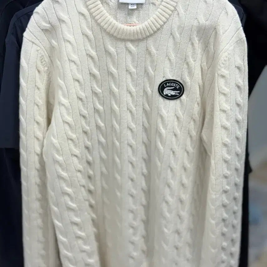 [BUNJANG] Lacoste Wool Cashmere Cable Knit Sweater Ivory / [M, 100] 라코스테 울 캐시미어 케이블 니트