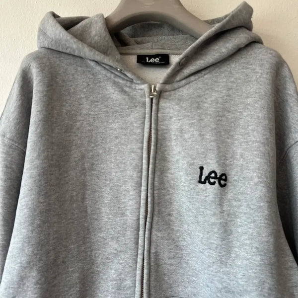 [BUNJANG] LEE Grey Cotton Hooded Jumper Zip-Up Jacket / 리 LEE 남여공용 그레이 코튼후드점퍼 후드집업점퍼