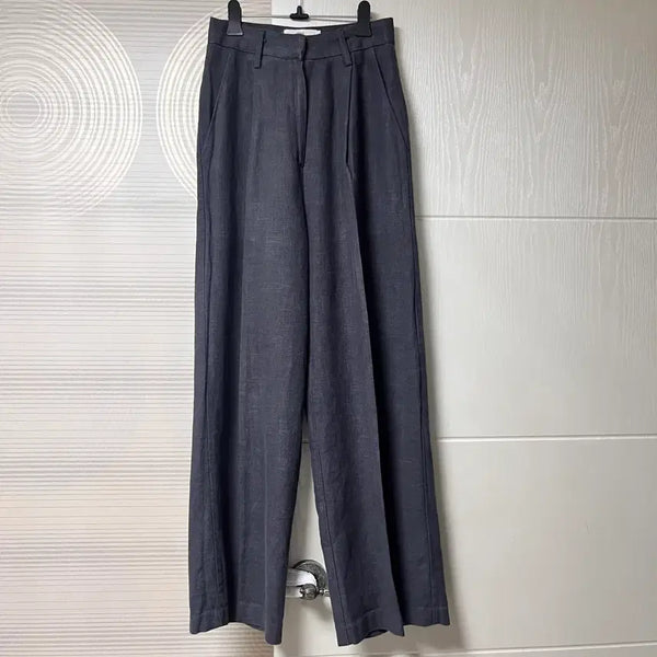 [BUNJANG] Linen Wide Slacks Charcoal / 린넨 와이드 슬랙스 차콜