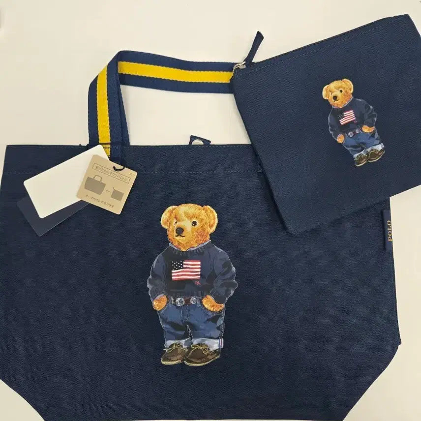 [BUNJANG] Polo Ralph Lauren Navy Bear Print Tote Bag & Pouch Set / 새상품 원가이하 폴로 랄프로렌 네이비 베어 프린트 토트백 에코백 세트