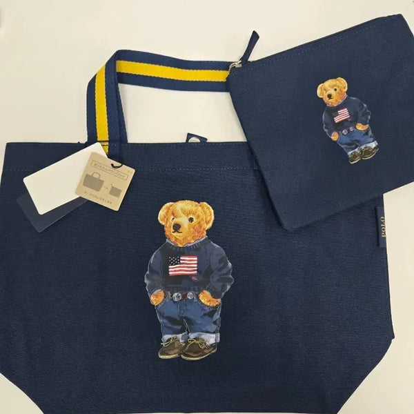 [BUNJANG] Polo Ralph Lauren Navy Bear Print Tote Bag & Pouch Set / 새상품 원가이하 폴로 랄프로렌 네이비 베어 프린트 토트백 에코백 세트