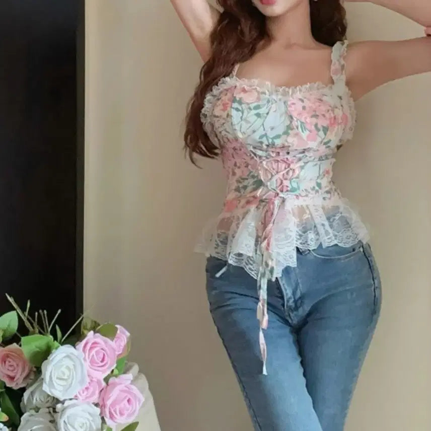 [BUNJANG] Floral Corset Blouse / 플라워 코르셋 블라우스 교신가능