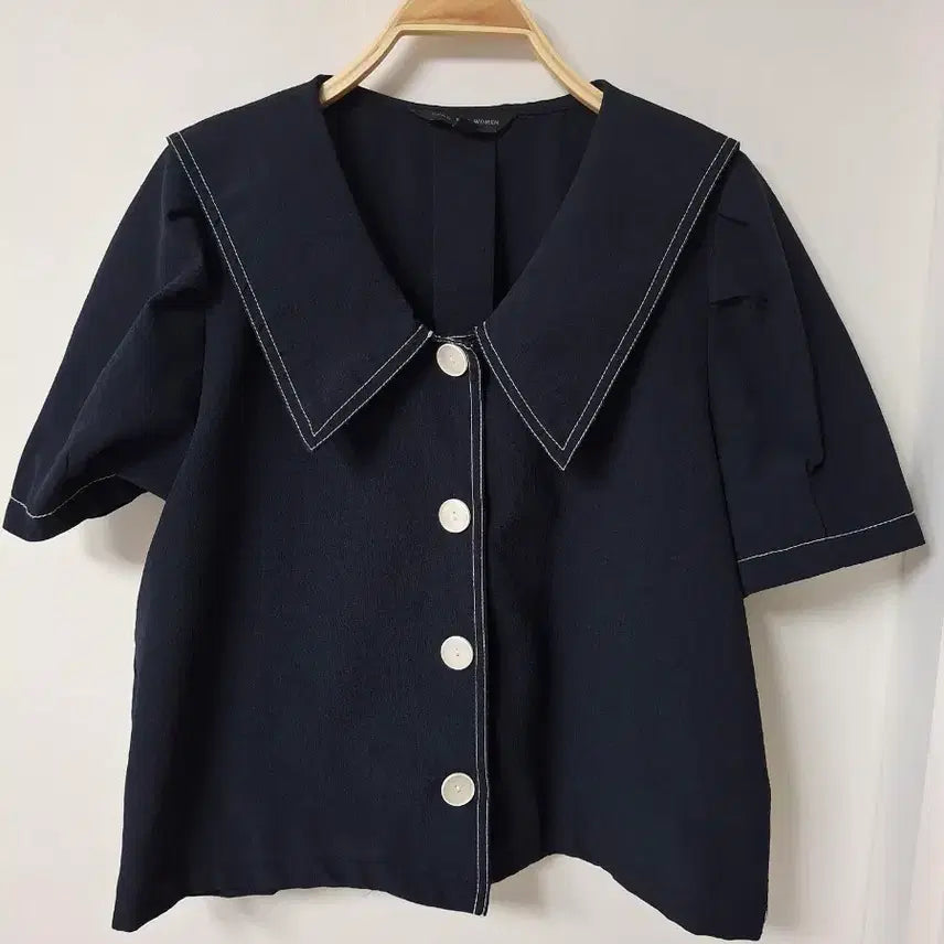 [BUNJANG] Navy Sailor Collar Blouse (Size 55-66) / 세일러 카라 블라우스 네이비55~66반