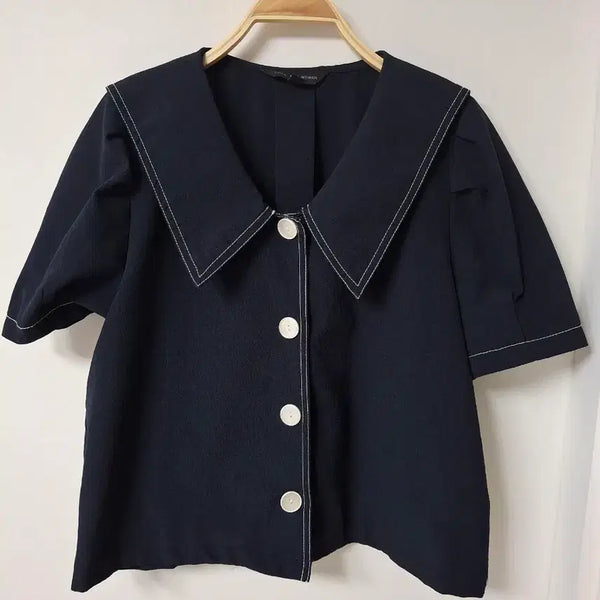 [BUNJANG] Navy Sailor Collar Blouse (Size 55-66) / 세일러 카라 블라우스 네이비55~66반