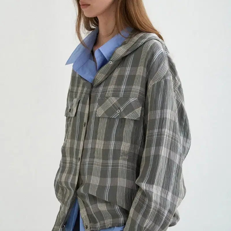 [BUNJANG] System Check Pattern Hooded Shirt / 한섬 시스템 후드셔츠