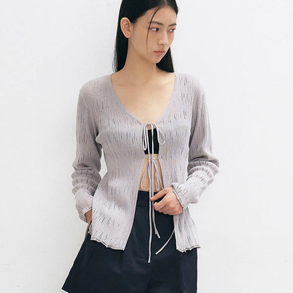 [BUNJANG] Citybreeze Scasi Ribbon Cardigan Grey / 시티브리즈 스카시 리본 가디건 그레이