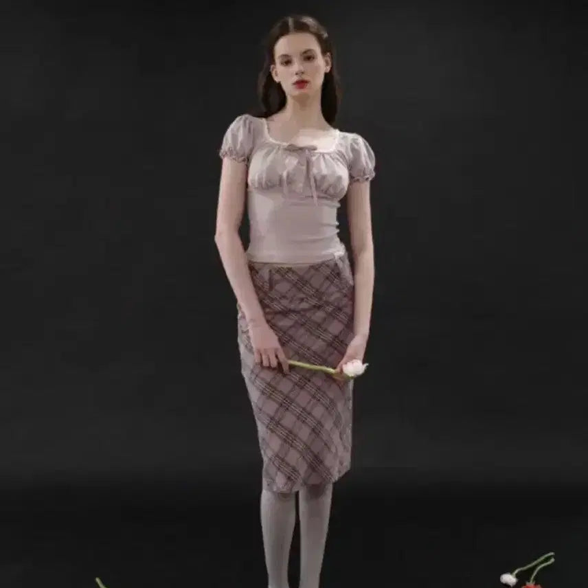 [BUNJANG] Dry Rose Check Midi Skirt - Small / 드라이로즈 체크 미디 스커트 s