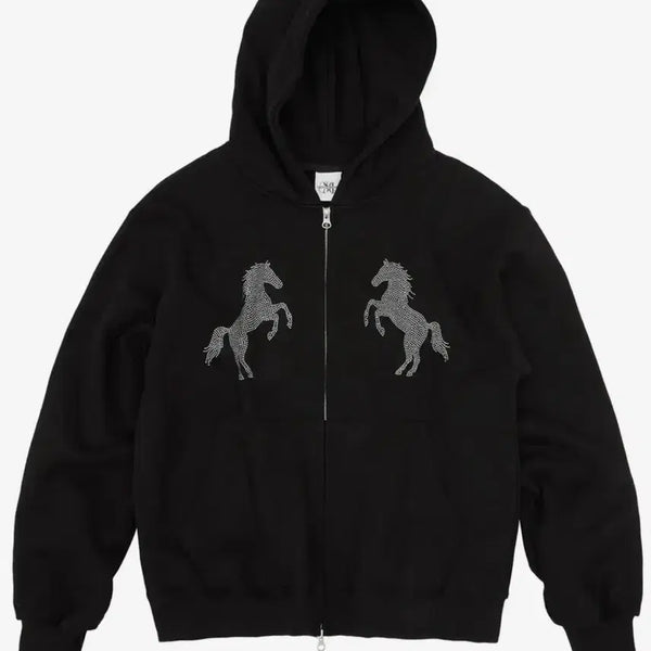 [BUNJANG] Midnight Move Horse Hood Zip Up Hoodie Black / 미드나잇 무브 horse hood zip up (black)