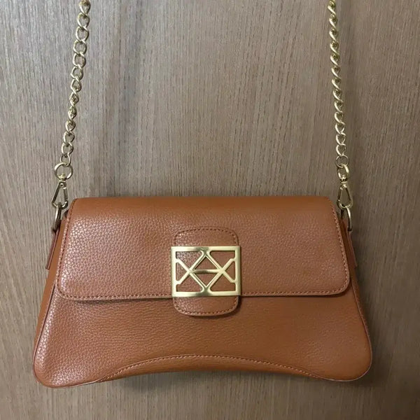 [BUNJANG] ANDIATA Brown Gold Chain Leather Crossbody Bag / ANDIATA 안디아타 브라운 골드 체인 레더 크로스백