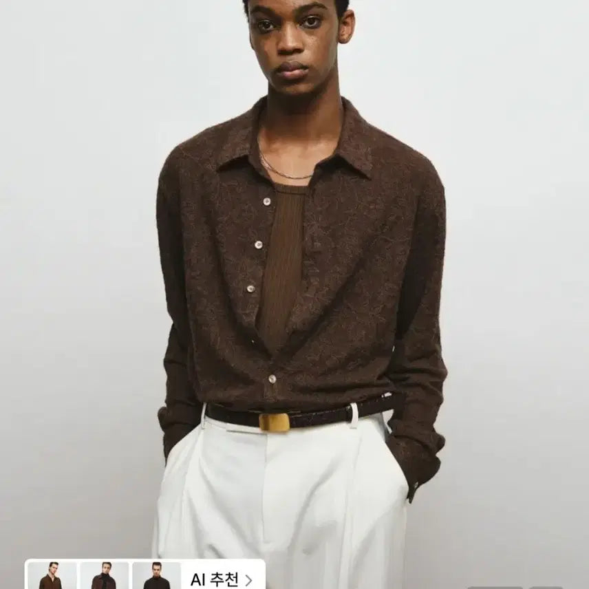 [BUNJANG] Noir Flower Jacquard Loose Fit Shirt (Brown, Size 50) / 노이어 플라워 자카드 루즈핏 셔츠 (브라운,50)