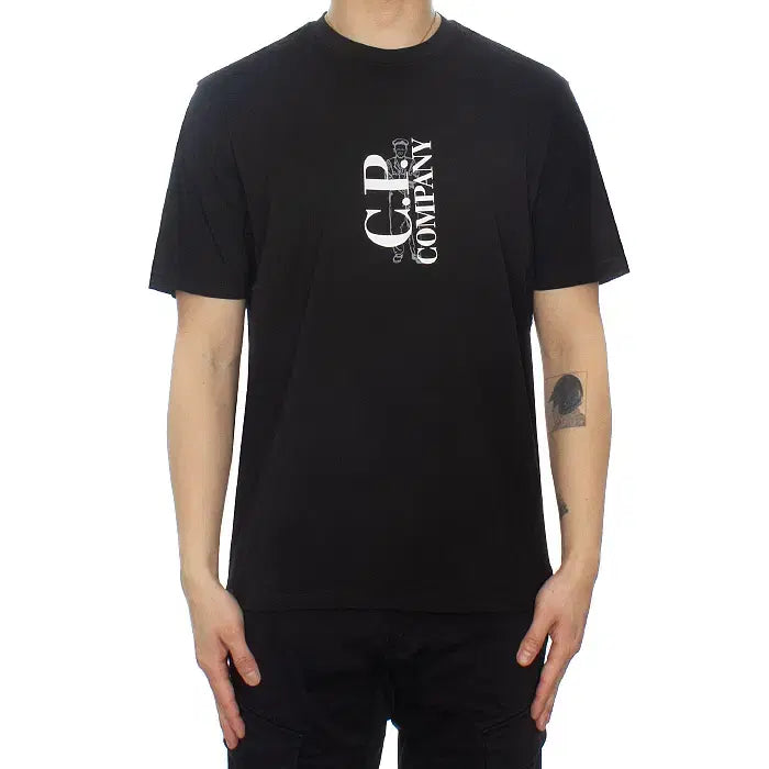 [BUNJANG] CP Company Vertical Logo T-Shirt Black Cotton / CP컴퍼니 버티칼 로고 티셔츠 18CMTS138A 005100W 999
