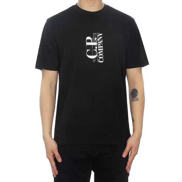 [BUNJANG] CP Company Vertical Logo T-Shirt Black Cotton / CP컴퍼니 버티칼 로고 티셔츠 18CMTS138A 005100W 999