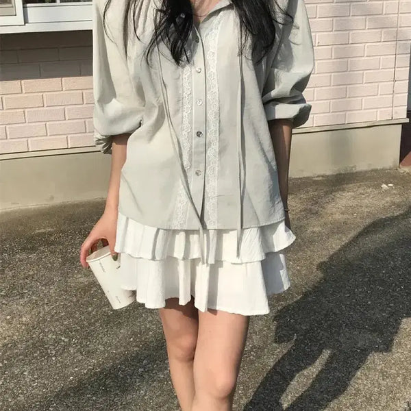 [BUNJANG] Petrichor Shine Mother-of-Pearl Strap Puff Blouse / 에이블리 페트리코어 샤인 자개 스트랩 퍼프 블라우스/*쿨거 반택포
