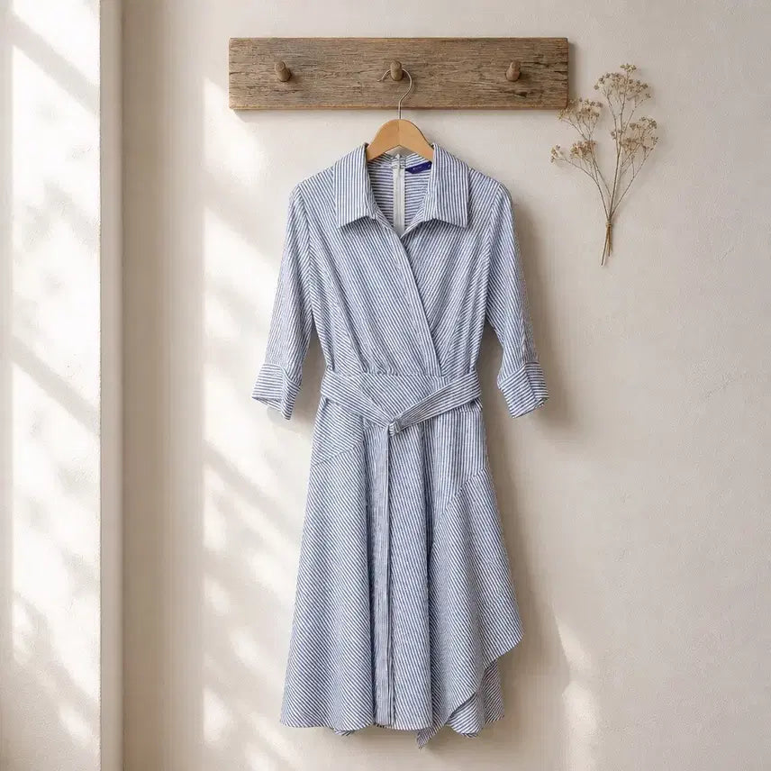 [BUNJANG] The Izzat Collection Stripe Belted Flare Dress XS / 더아이잗컬렉션 스트라이프 벨티드 플레어 원피스 XS사이즈
