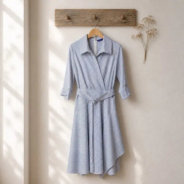 [BUNJANG] The Izzat Collection Stripe Belted Flare Dress XS / 더아이잗컬렉션 스트라이프 벨티드 플레어 원피스 XS사이즈