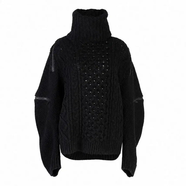 [BUNJANG] The Soloist Black Zipper Chunky Knit Oversized Sweater / 최종가 솔로이스트 블랙 지퍼 청키 니트