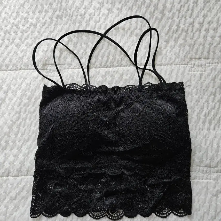 [BUNJANG] Lace & Strap Crop Top Bra (Black) / (새상품)레이스X끈 탑브라