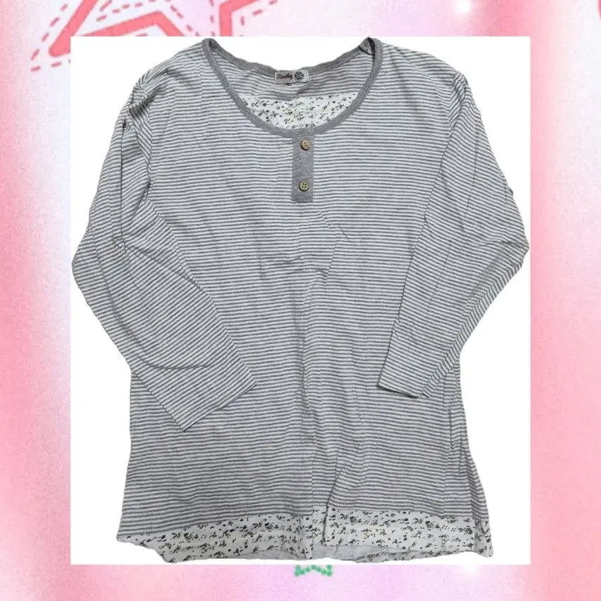 [BUNJANG] Japanese Vintage Striped Floral Layered T-Shirt 7-Sleeve / 일본빈티지 스트라이프 잔꽃 레이어드티 7부소매