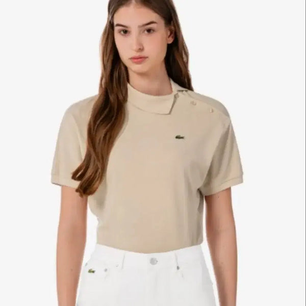 [BUNJANG] Lacoste Women's Diagonal Button Shirt Beige / 라코스테여성사선셔츠