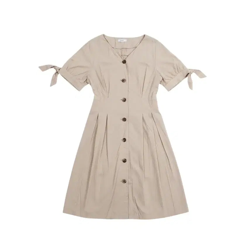 [BUNJANG] V-Neck Button Short Sleeve Dress / 여성55/ 리스트 v넥 버튼 반팔 원피스 bg 37-12