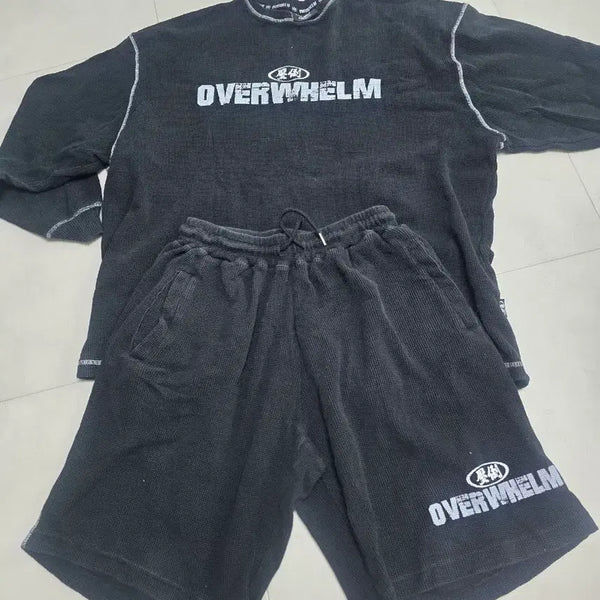 [BUNJANG] Abdo Waffle Sweatshirt and Shorts Set - Size L / 압도 와플 맨투맨 반바지 세트 L