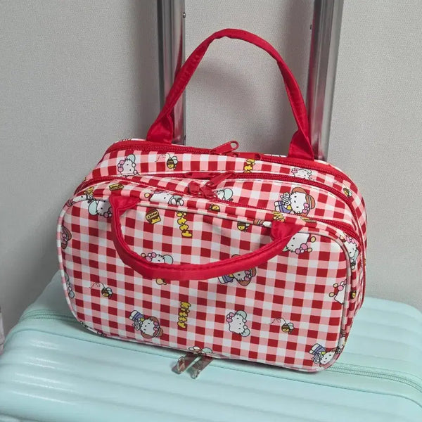 [BUNJANG] Hello Kitty Red Check 3-Tier Pouch / 키티 레드 체크 3단 파우치